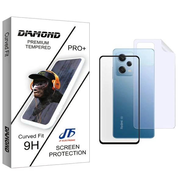 محافظ صفحه نمایش شیشه ای جی اف مدل Diamond مناسب برای گوشی موبایل شیائومی Redmi Note 12 Pro به همراه محافظ پشت گوشی