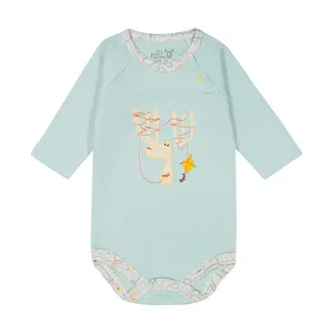 بادی آستین بلند نوزادی نیلی مدل deer83180