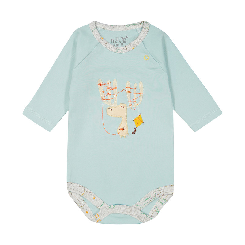 بادی آستین بلند نوزادی نیلی مدل deer83180