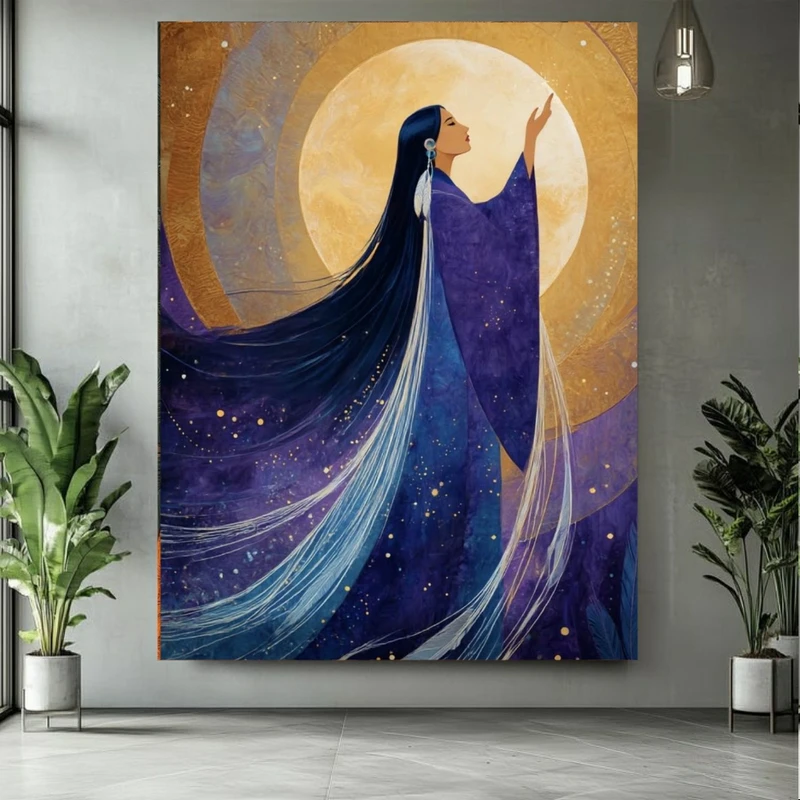 پوستر پارچه ای طرح مخمل بانوی شب مدل ماه کامل کد BK25024