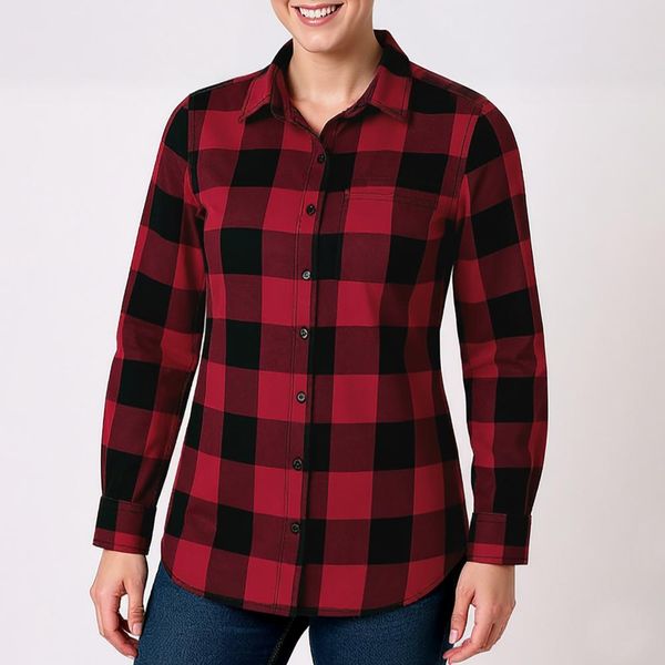 شومیز آستین بلند یقه برگردان زنانه جویی فِرِش مدل چهارخانه