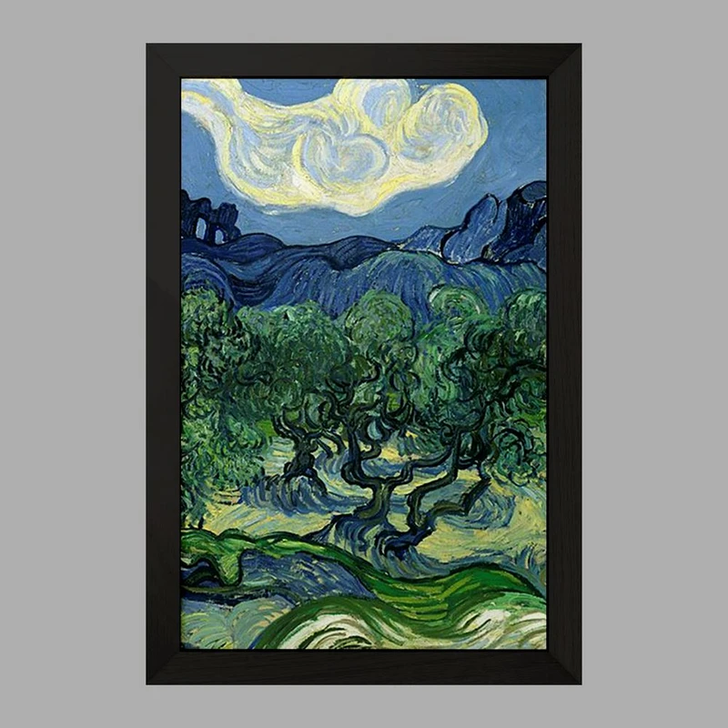 تابلو خندالو مدل نقاشی درختان زیتون اثر ونسان ونگوگ کد 25466