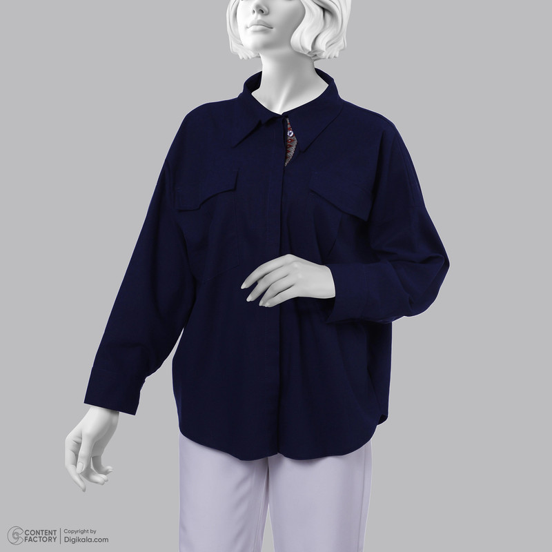 شومیز آستین بلند یقه برگردان زنانه دیجی استایل اسنشیال مدل cbK-44 رنگ سرمه ای