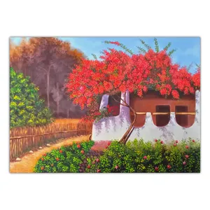 تابلو نقاشی رنگ روغن طرح کلبه جنگلی کد KM-ART2