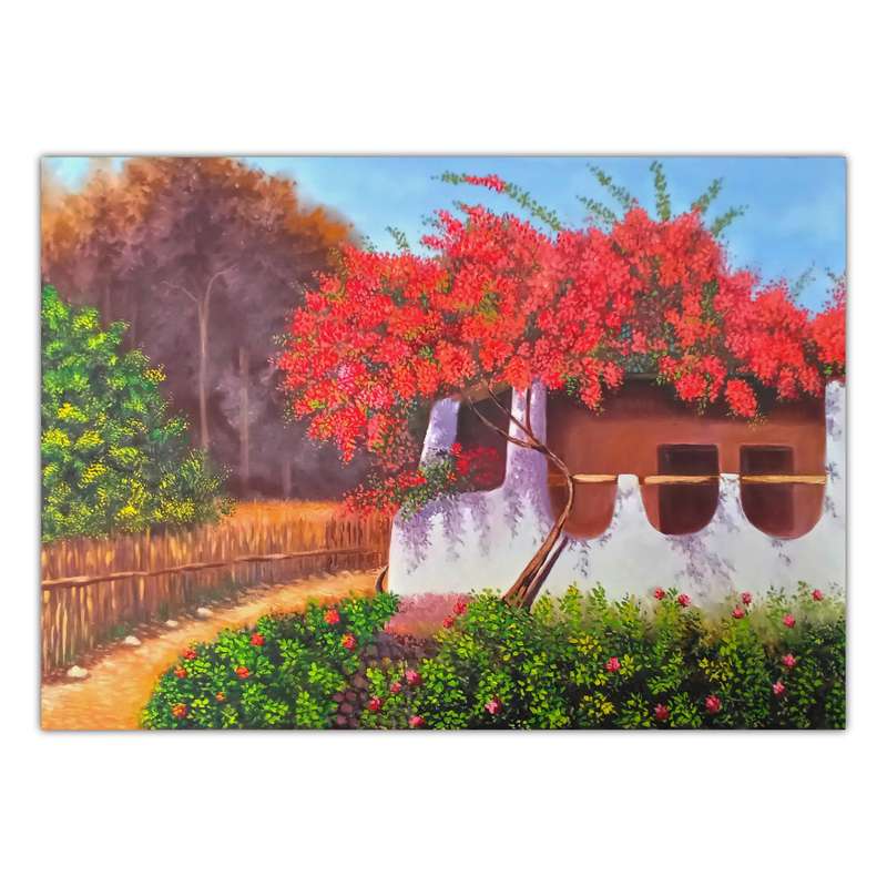 تابلو نقاشی رنگ روغن طرح کلبه جنگلی کد KM-ART2