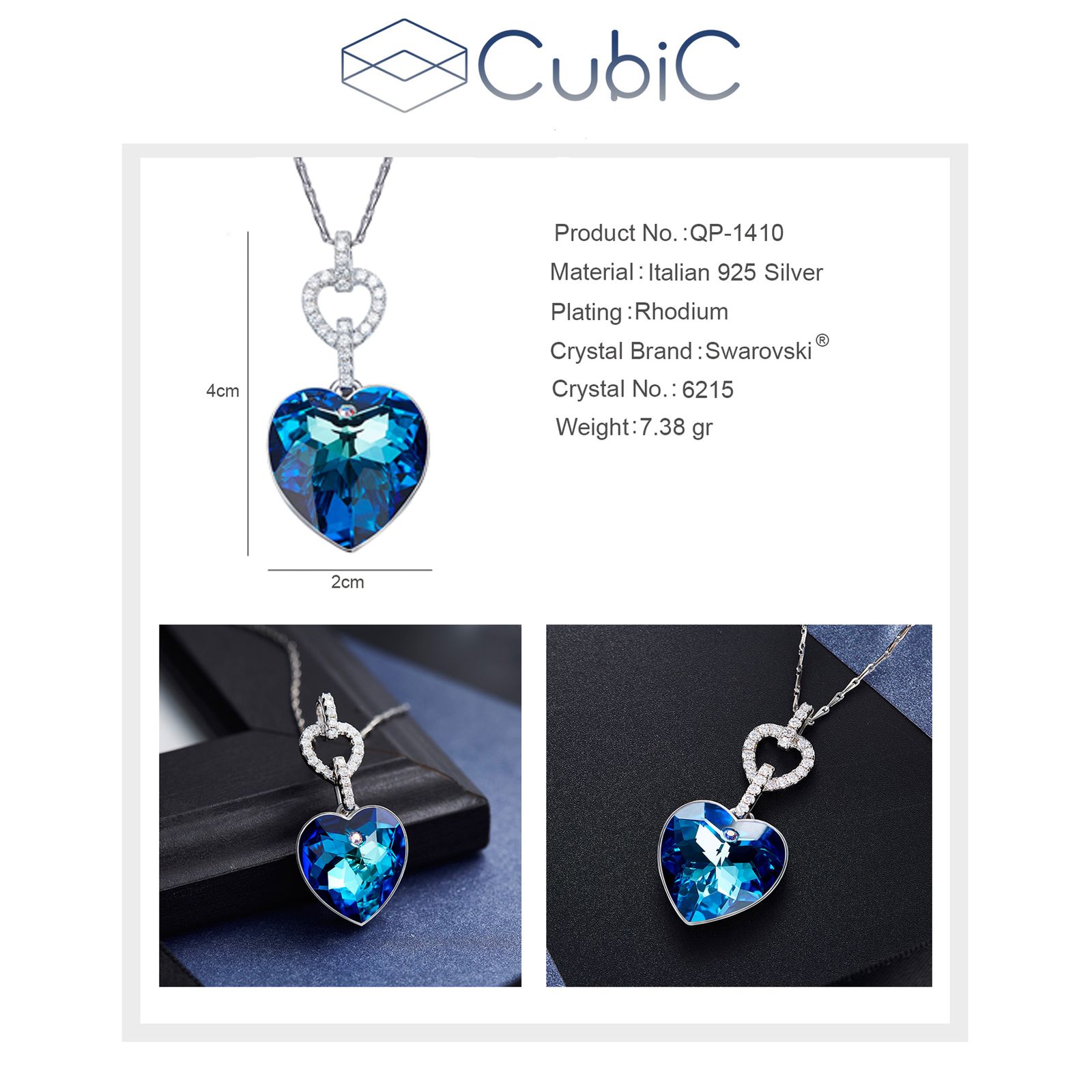 گردنبند نقره زنانه کوبیک کد QP-1410 - - 3