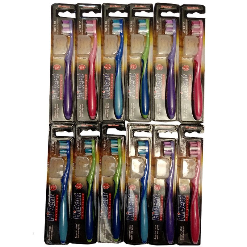 مسواک های دنت مدل 921 با برس متوسط مجموعه 12 عددی