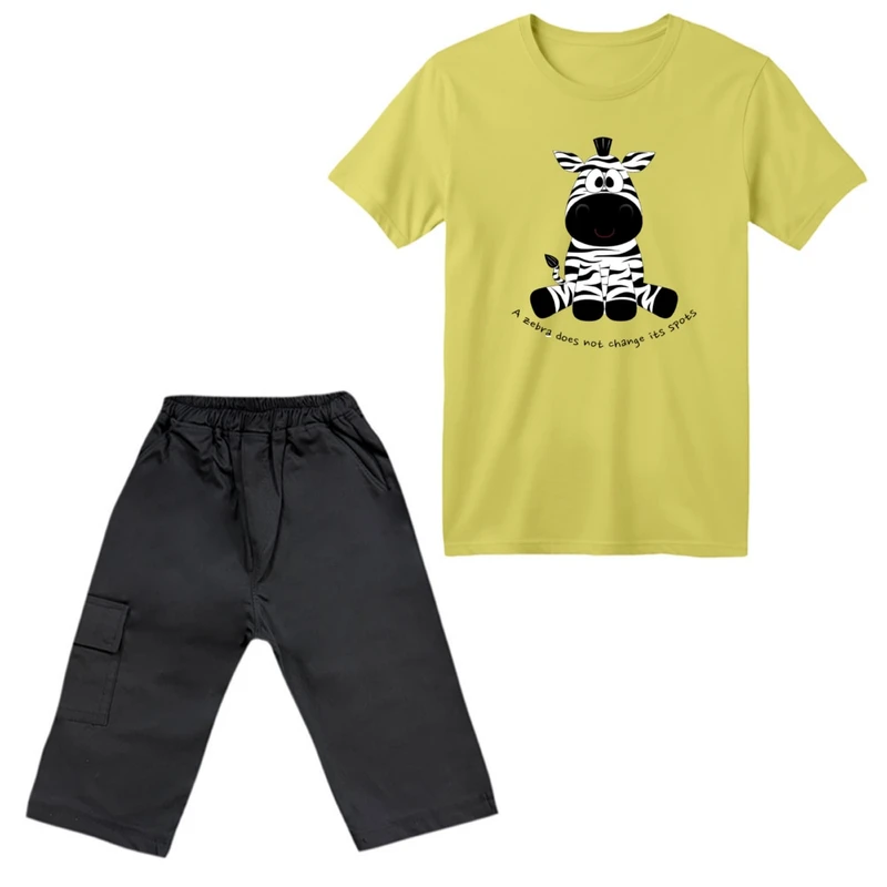 ست تی‌شرت آستین کوتاه و شلوارک پسرانه مدل گورخر کد ۱۴