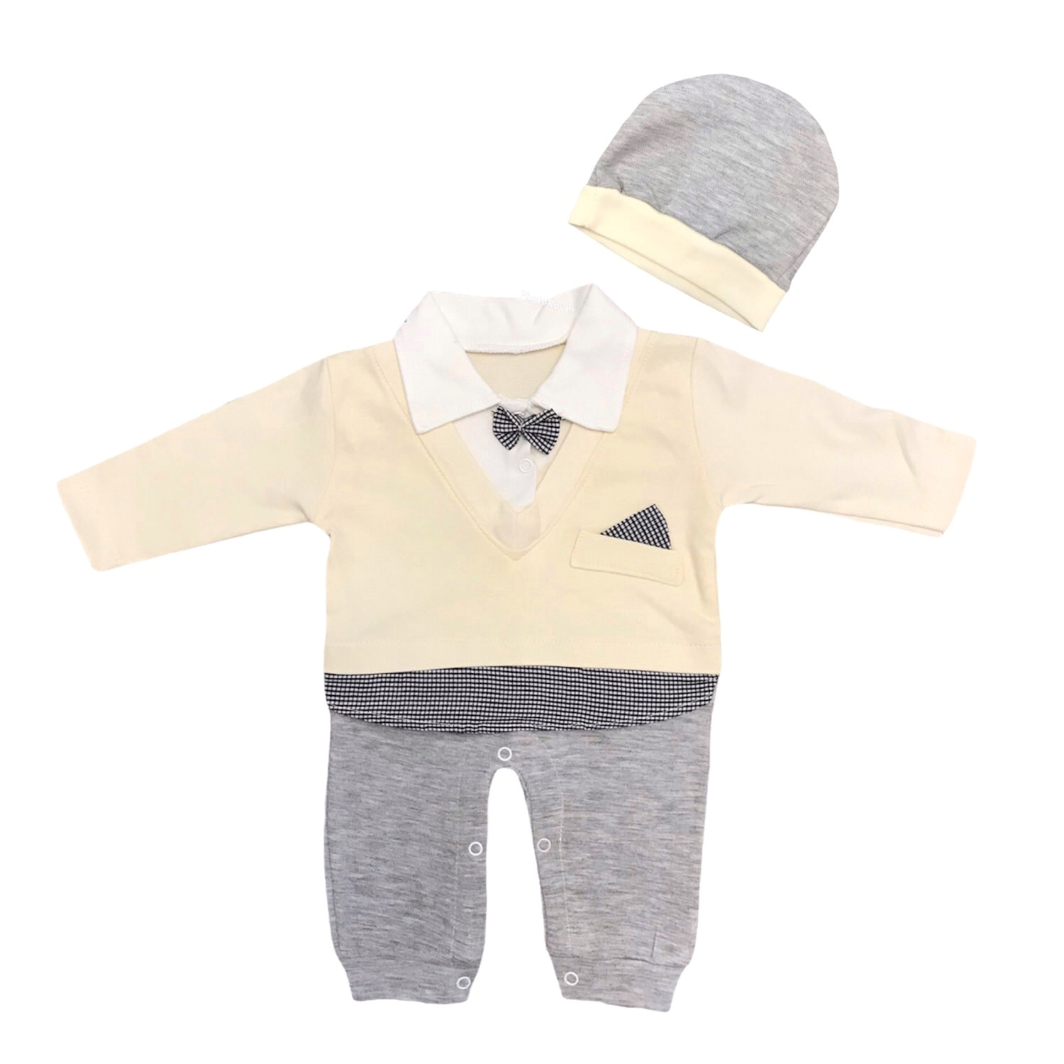 ست سرهمی و کلاه نوزادی مدل پاپيون