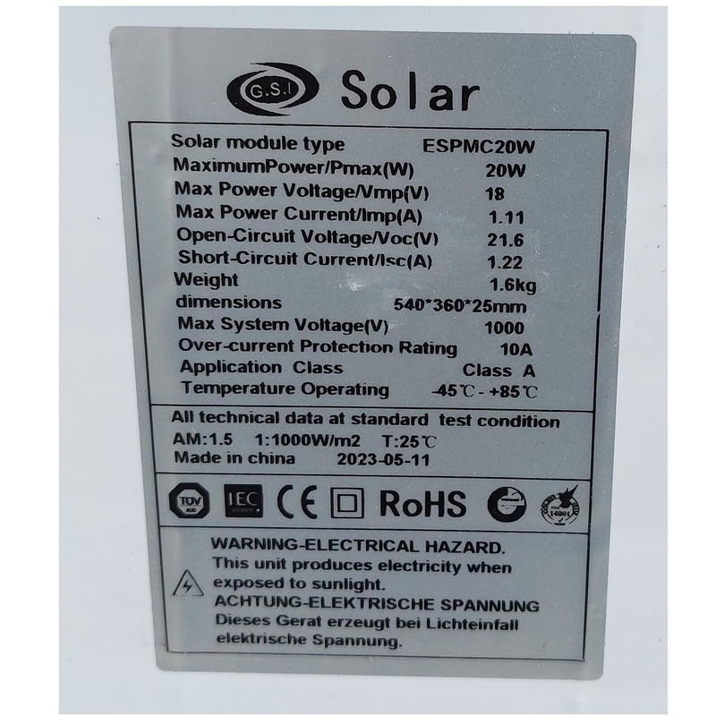 پنل خورشیدی ام ال جی سولار مدل MR-20 ظرفیت 20 وات