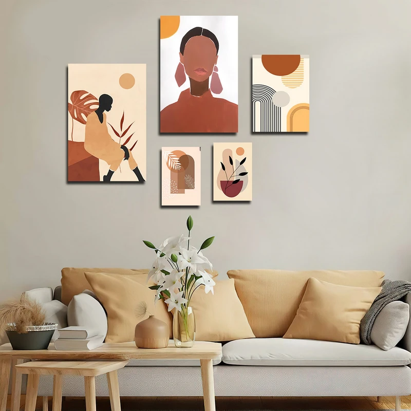 تابلو شاسی بکلیت طرح نقاشی مدرن مینیمال مدل SH-1717 مجموعه 5 عددی