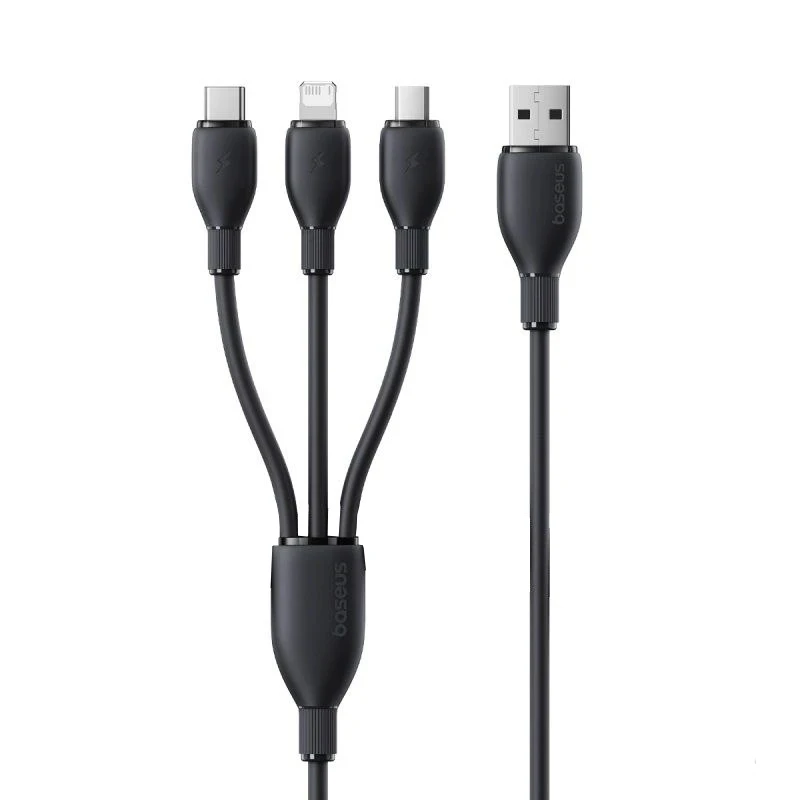 کابل تبدیل USB به لایتنینگ/USB-C/micro-USB بیسوس مدل P10376303121-01 3.5A طول 0.8 متر 
