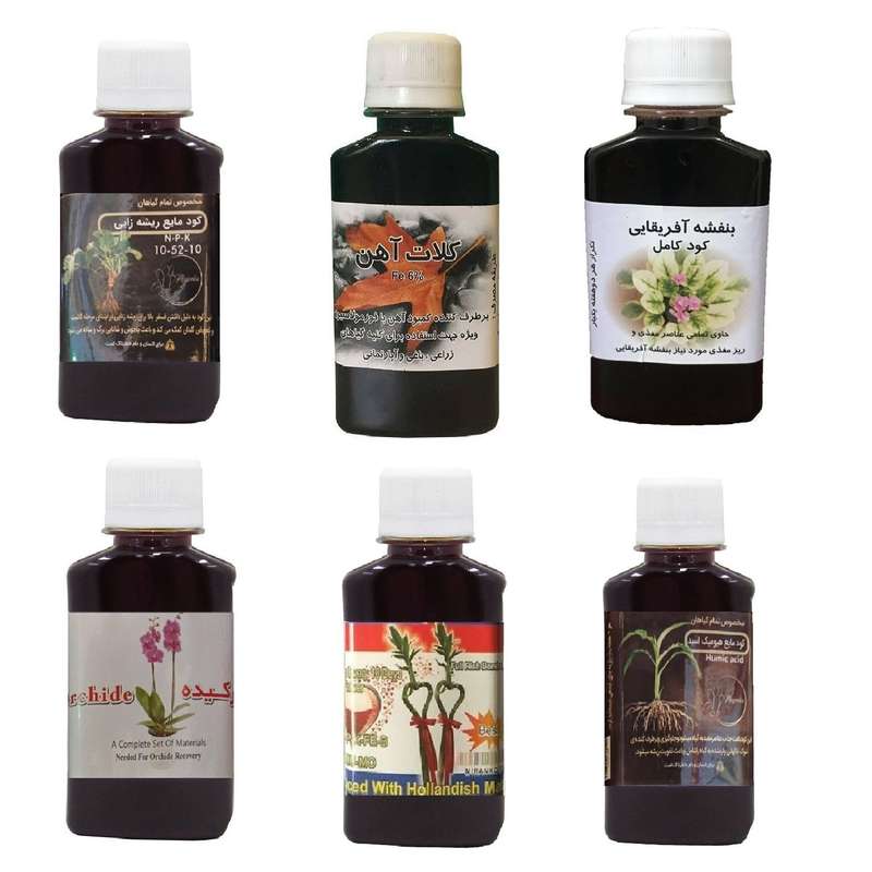 کود مایع فسفر ریشه زایی 10-52-10 و کلات آهن و بنفشه آفریقایی و کود ارکیده و کود بامبو و هیومیک اسید مدل life drop حجم 120 میلی لیتر