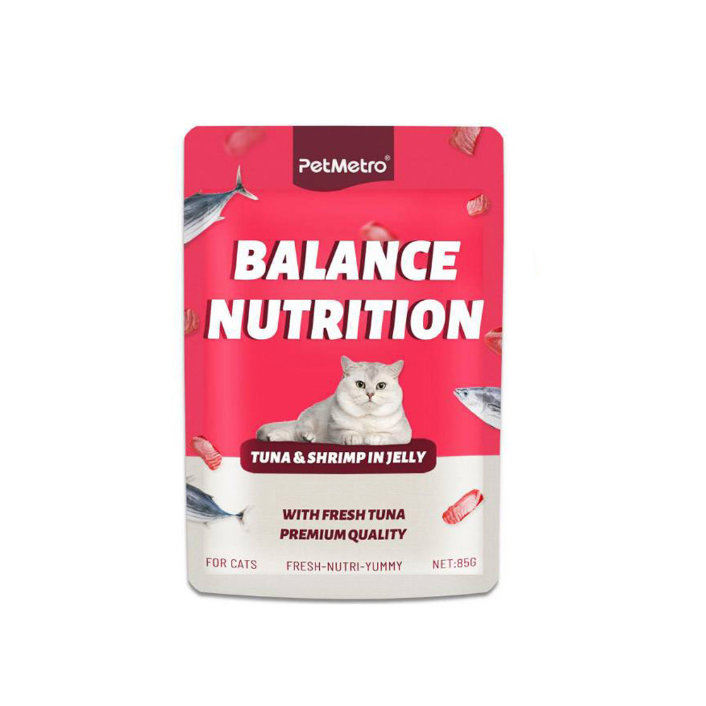 پوچ گربه پت مترو مدل بالانس نوتریشن طعم ماهی و میگو وزن 85 گرم