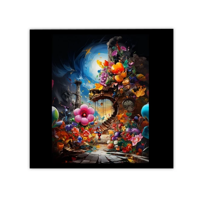 تابلو نوری بکلیت طرح ساعت و گل رنگی مدل لایت باکس B-MID-19669