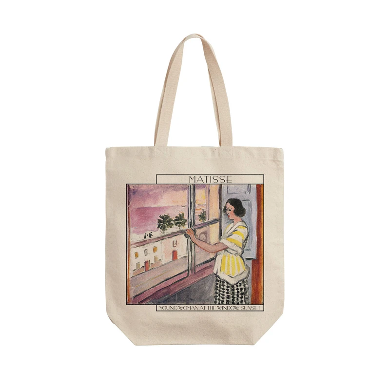 ساک خرید ترمه طراحان ایده مدل زن جوان پشت پنجره، غروب آفتاب از ماتیس کد art0703 - L