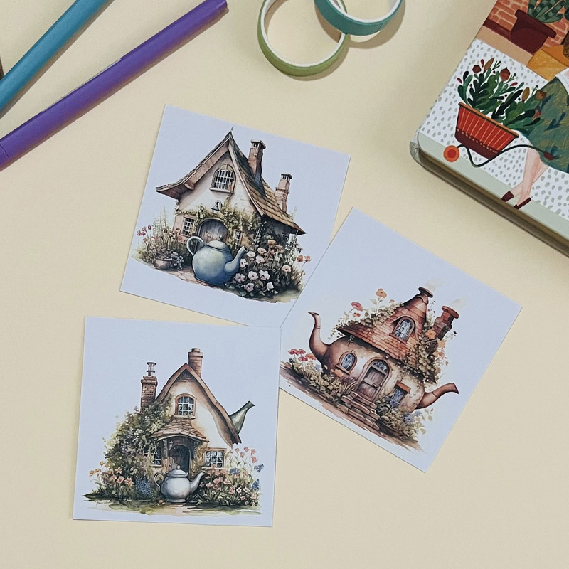 برچسب مدل اسکرپ بوک و بولت ژورنال طرح teapotHouse-01 مجموعه 3 عددی