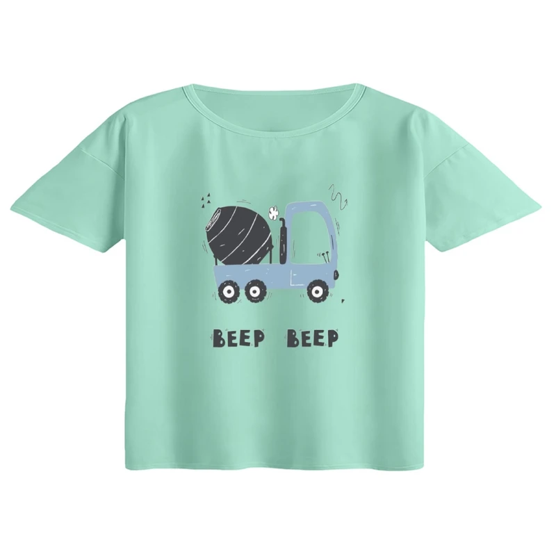 کراپ تی‌شرت آستین کوتاه زنانه مدل ماشین کار کد 9