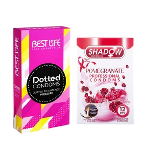 کاندوم بست لایف مدل Dotted بسته 12 عددی به همراه کاندوم شادو مدل Pomegranate بسته 12 عددی