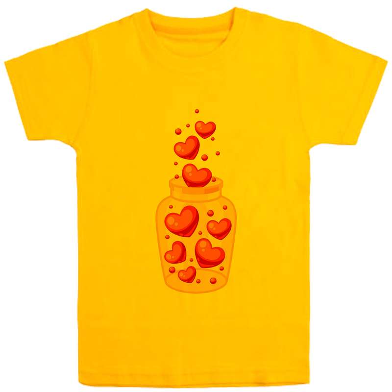 تی شرت آستین کوتاه دخترانه مدل بطری قلب D83 رنگ زرد