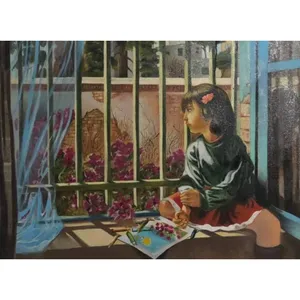 تابلوی نقاشی رنگ روغن طرح دخترکنار پنجره  مدل بهار کد 454