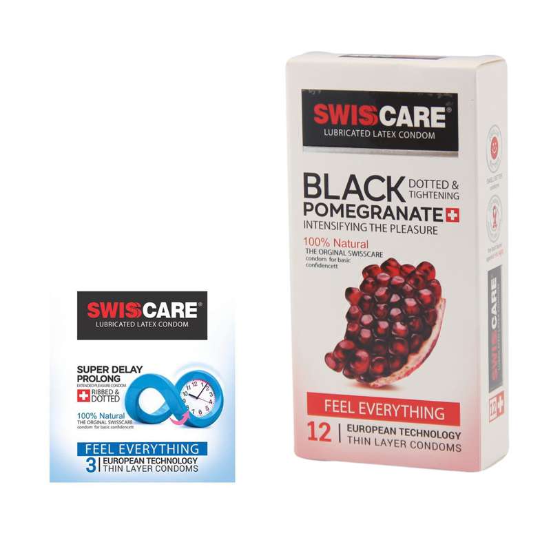 کاندوم سوئیس کر مدل BLACK POMEGRANATE بسته 12 عددی به همراه کاندوم سوئیس کر مدل SUPER DELAY بسته 3 عددی کاندوم سوئیس کر مدل BLACK POMEGRANATE بسته 12 عددی به همراه کاندوم سوئیس کر مدل SUPER DELAY بسته 3 عددی