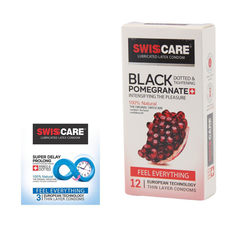 کاندوم سوئیس کر مدل BLACK POMEGRANATE بسته 12 عددی به همراه کاندوم سوئیس کر مدل SUPER DELAY بسته 3 عددی کاندوم سوئیس کر مدل BLACK POMEGRANATE بسته 12 عددی به همراه کاندوم سوئیس کر مدل SUPER DELAY بسته 3 عددی