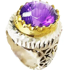 انگشتر نقره مردانه مدل نگین آمیتیست 100116