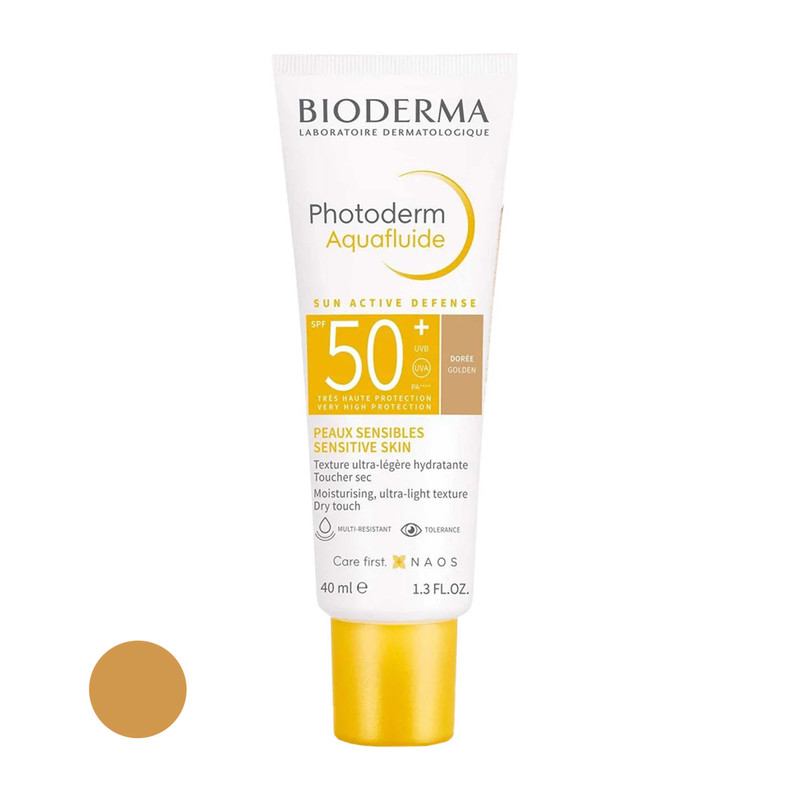 فلوئید آفتاب رنگی بایودرما SPF50 مدل aqua fluide مناسب برای پوست های حساس حجم 40 میلی لیتر