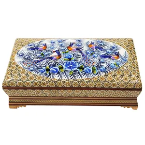 جعبه کارد و چنگال خاتم کاری مدل نقاشی گل و مرغ برجسته