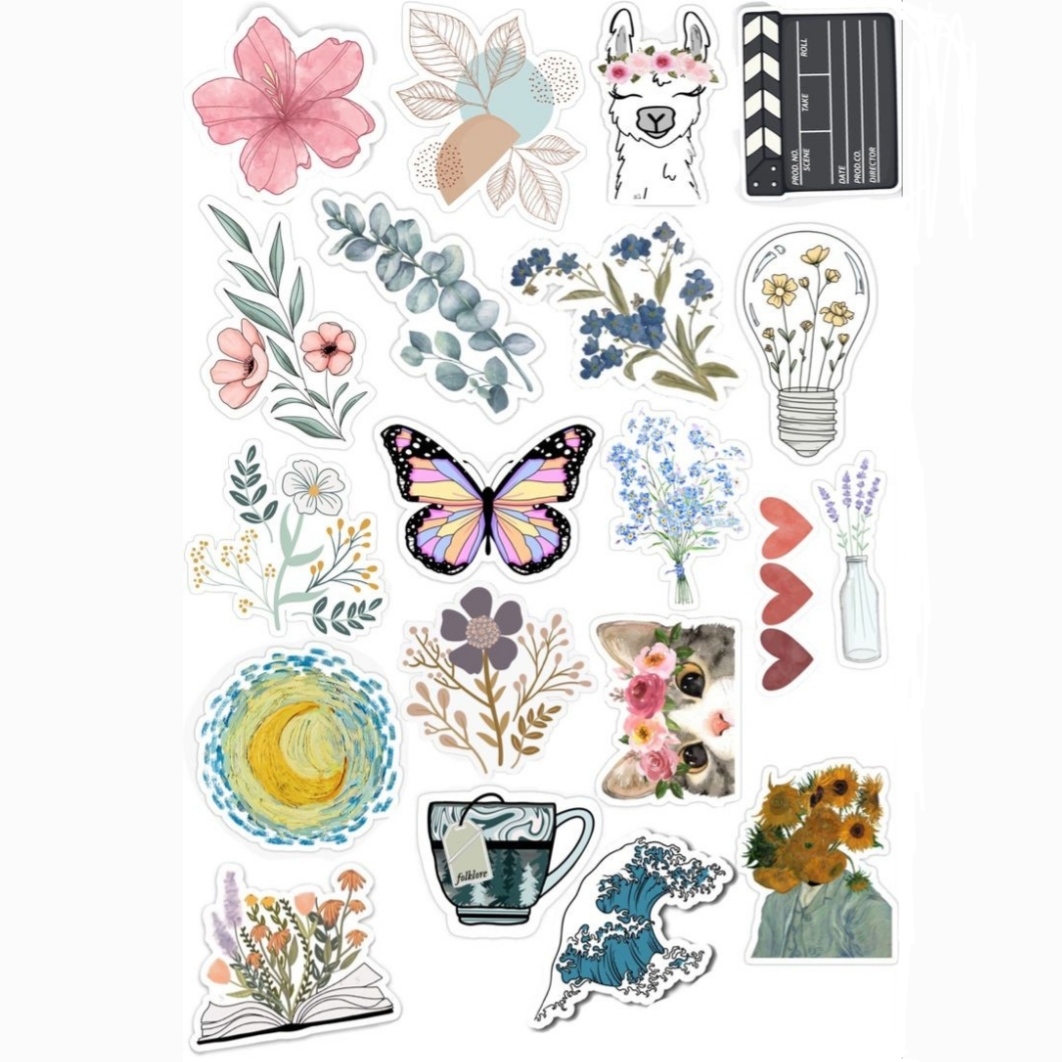 استیکر لب تاپ طرح گل و پروانه مجموعه 20 عددی