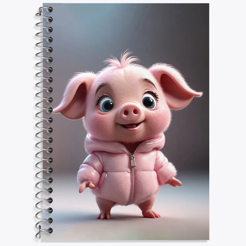 دفتر زبان 50 برگ خندالو مدل دو خط طرح خوک کیوت کد N1215