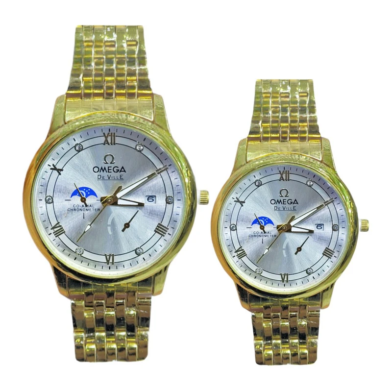 ست ساعت مچی عقربه ای  زنانه و مردانه مدل تقویم دار 011