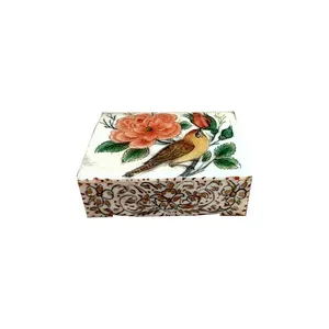 جعبه جواهرات استخوانی طرح گل و مرغ کد 08