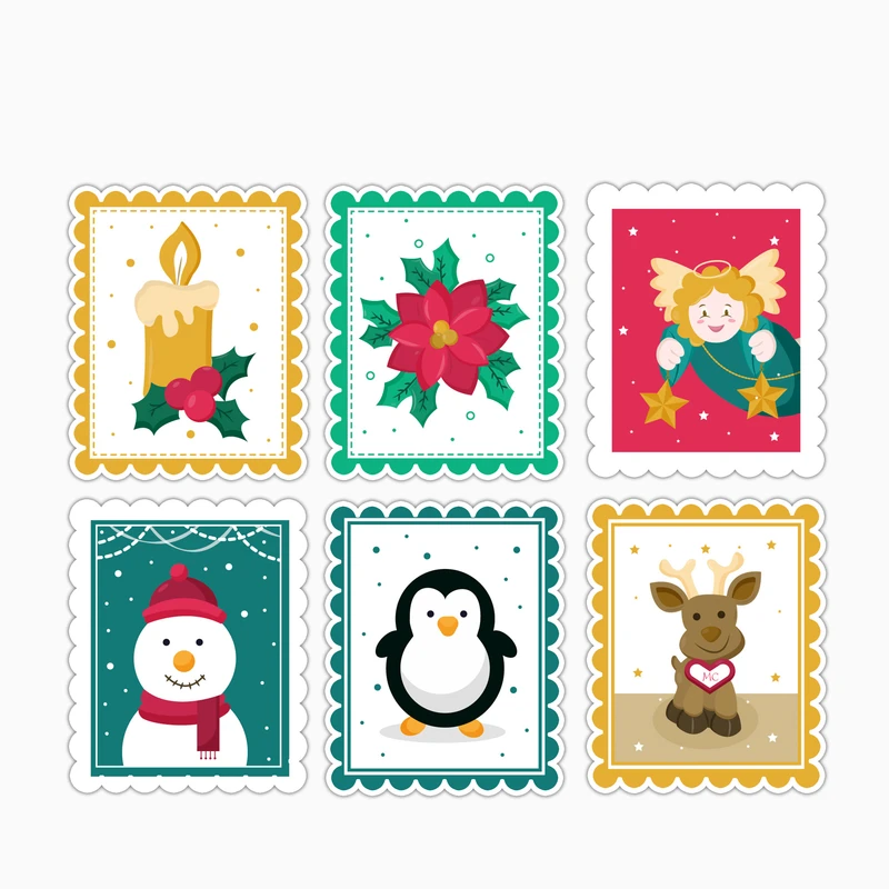 استیکر لپ تاپ و موبایل بووم طرح تمبر کریسمس کد MD22 مجموعه 6 عددی