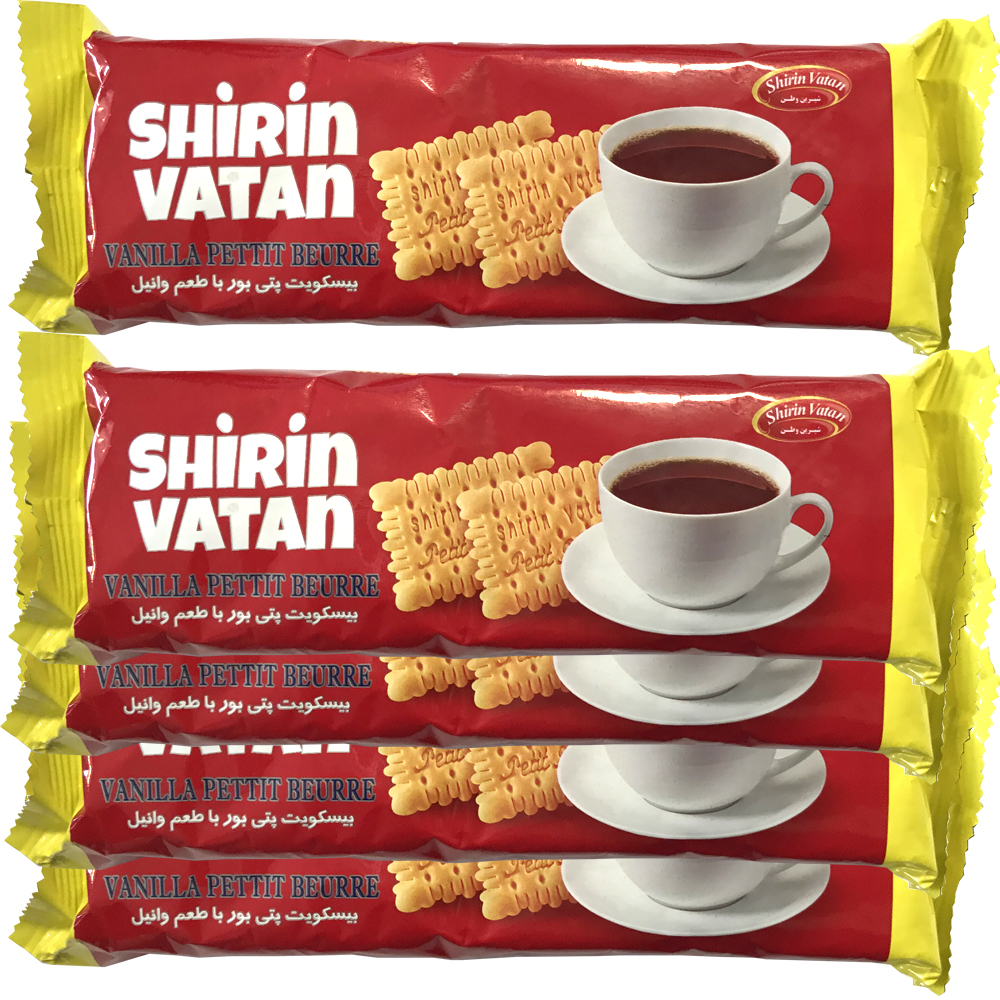 بیسکویت پتی بور وانیلی شیرین وطن - 60گرم بسته 5 عددی