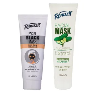 ماسک صورت رینوزیت مدل Black carbon active حجم 75 میلی لیتر به همراه ماسک صورت رینوزیت مدل CUCUMBER حجم 100 میلی لیتر