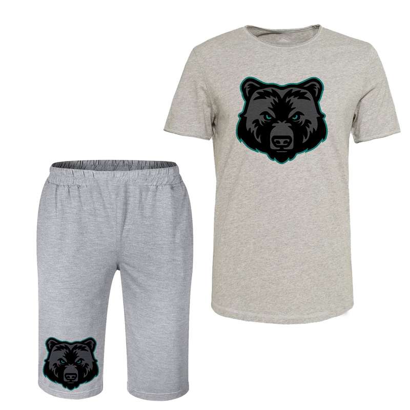 ست تی شرت آستین کوتاه و شلوارک مردانه مدل خرس کد C9 رنگ طوسی
