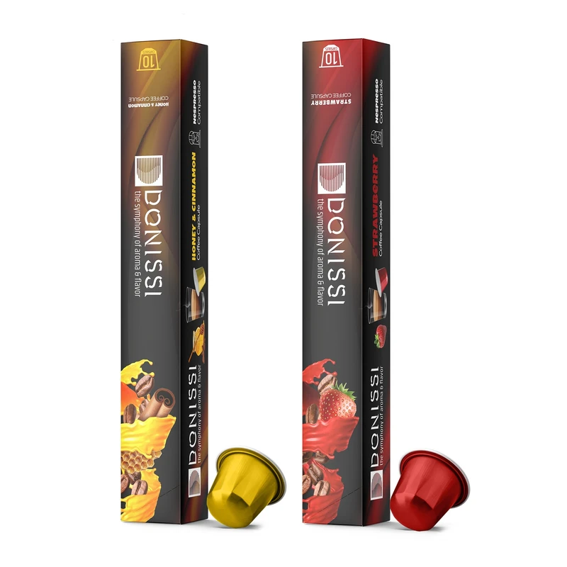 کپسول قهوه عسل دارچین دونیسی و توت فرنگی دونیسی 2 بسته 10 عددی