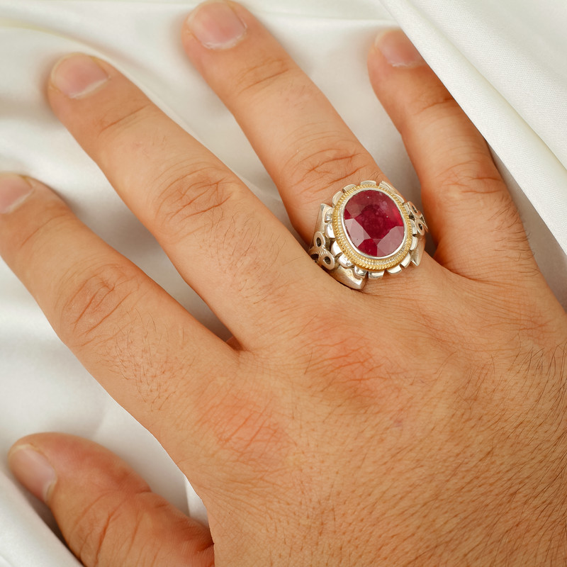 انگشتر نقره مردانه مدل یاقوت سرخ کد SGR-31