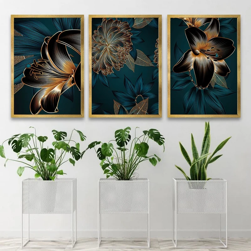 تابلو بکلیت طرح طبیعت و گل مدل شاین اکلیلی T-812 مجموعه 3 عددی