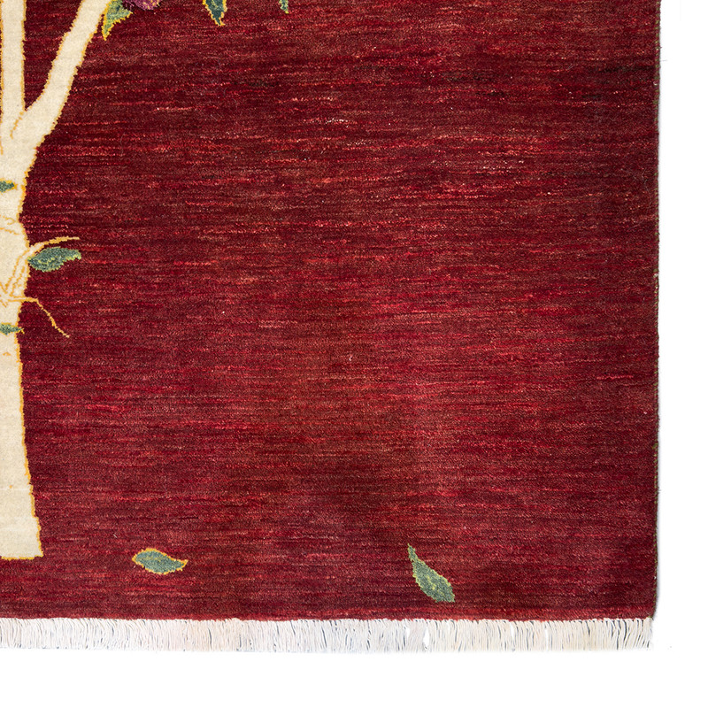 فرش  دستبافت ۴ متری گبه مدل درخت انار زمینه لاکی