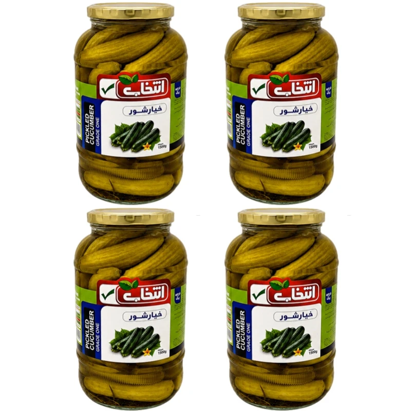 خیارشور درشت نمکی سرکه‌ای انتخاب - 1500 گرم بسته 4 عددی