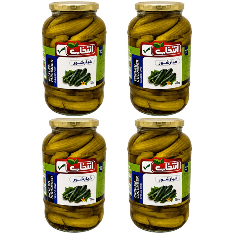 خیارشور درشت نمکی سرکه‌ای انتخاب - 1500 گرم بسته 4 عددی