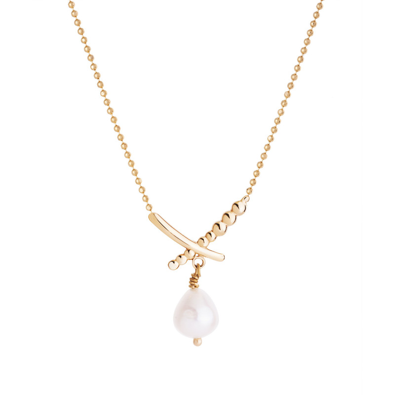 گردنبند طلا 18 عیار زنانه با زنجیر حلقهای (فلامینگو) گالری شیدا مجد مدل ضربدری گوارسه و مروارید