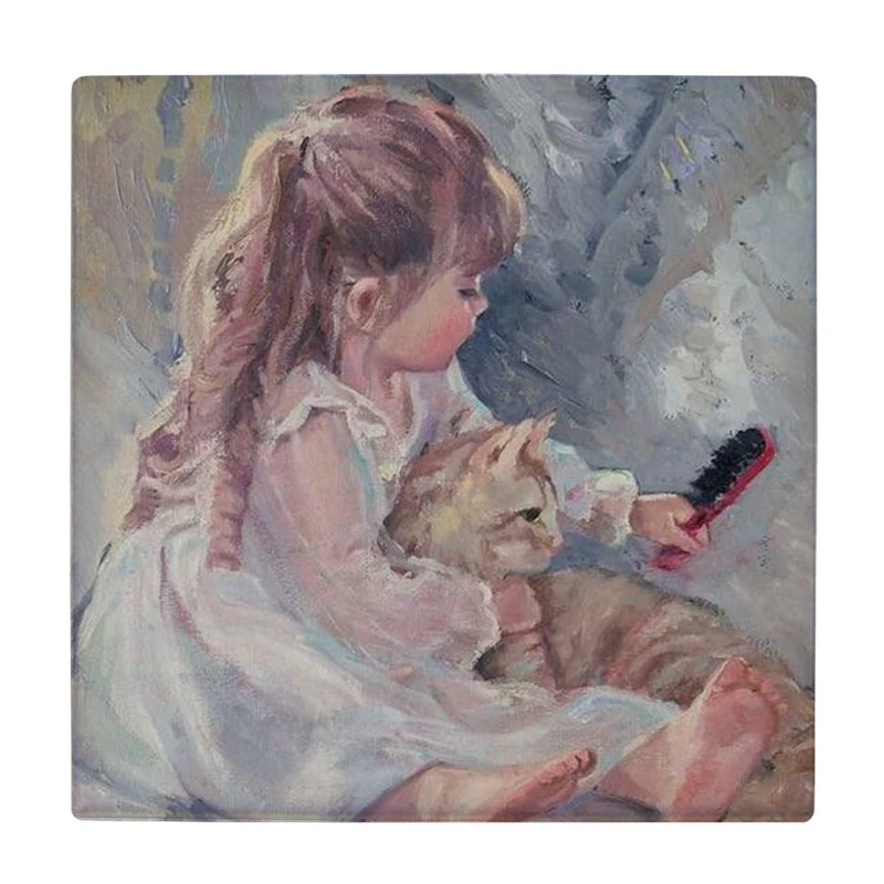  زیر لیوانی  طرح نقاشی دختر بچه و گربه کد    6167340_5454