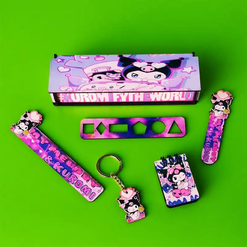 ست لوازم التحریر مدل چوبی طرح کرومی فانتزی کد 01 مجموعه 6 عددی