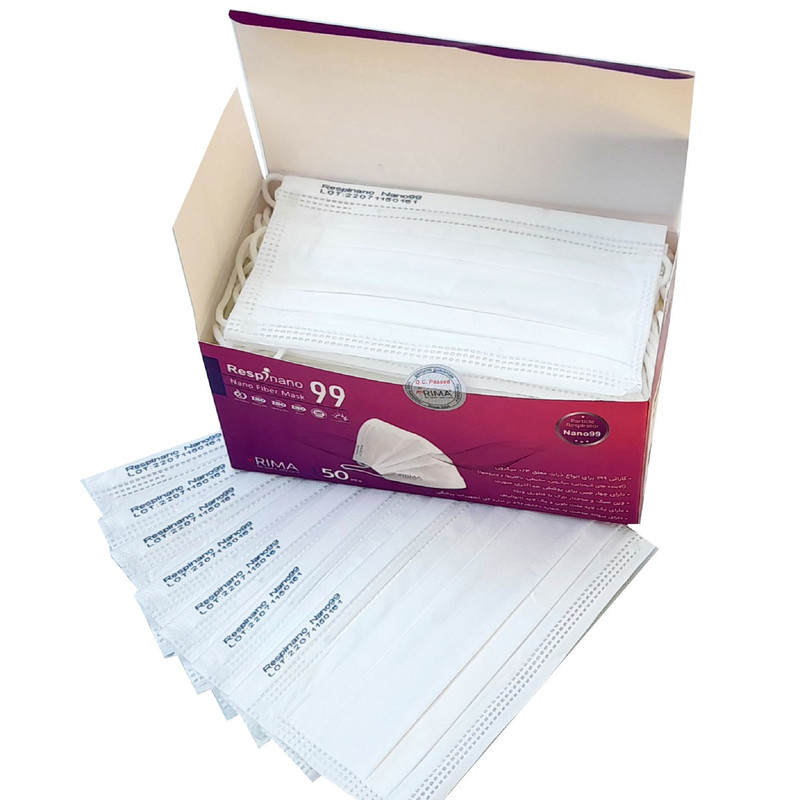 ماسک تنفسی ریما مدل سه لایه نانوالیاف N99 رسپی نانو بسته 50 عددی