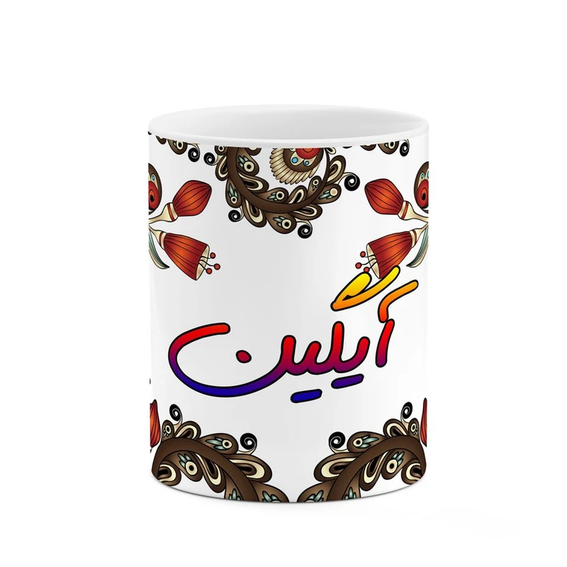 ماگ کاکتی مدل اسم آیگین طرح سنتی گل و بته کد mgh44040