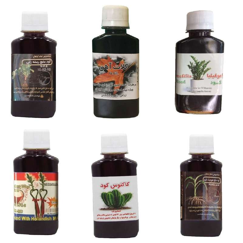 کود مایع فسفر ریشه زایی 10-52-10 و کلات آهن و کود زاموفیلیا و کود بامبو و کود کاکتوس و هیومیک اسید مدل life drop حجم 120 میلی لیتر